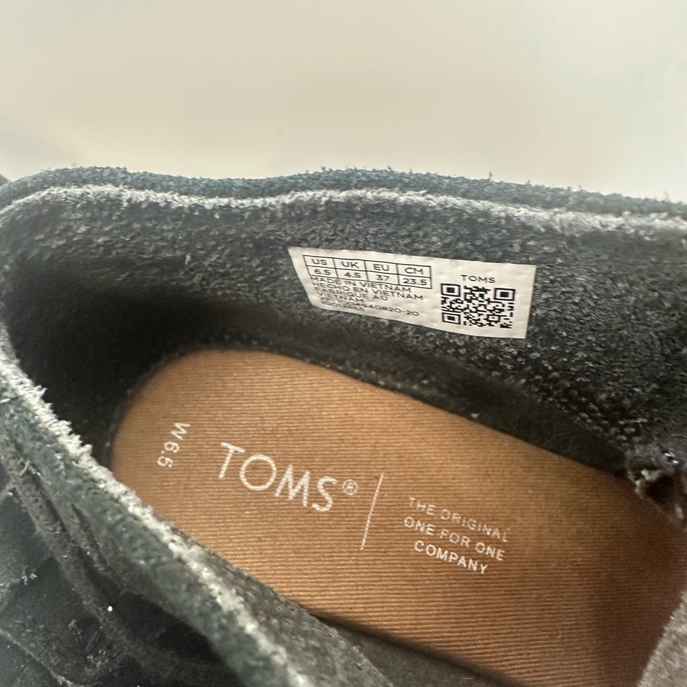 TOMS Kala Black Suede Lace Up Wedge Ankle Boots - Size 6.5 - Picture 2 of 12